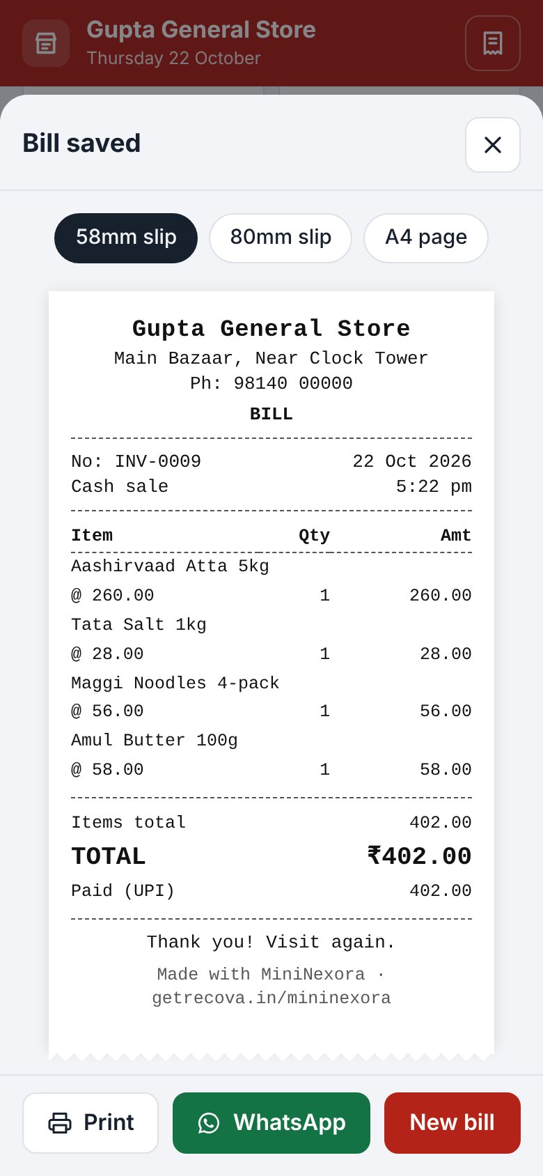 Saved bill ready to print or send